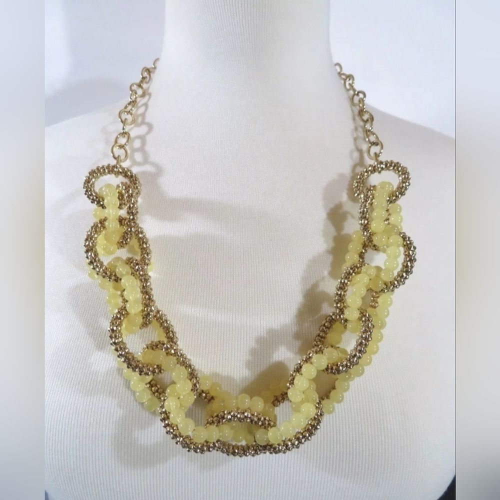 NEW TALBOTS DOUBLE LINK GOLD/PALE YELLOW NECKLACE 24"-27" NWOT